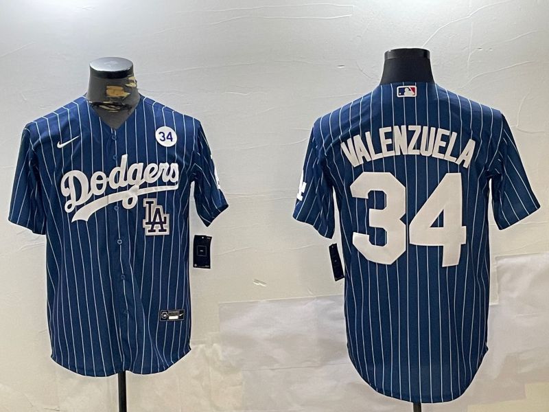 Men Los Angeles Dodgers #34 Valenzuela Blue Stripe Game 2024 Nike MLB Jersey style 11202